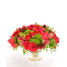 20 Carnations  With Roses in a round glass vase